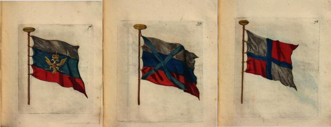 Российские флаги из книги «Новое голландское корабельное строение». 1699—1700 годы[38]