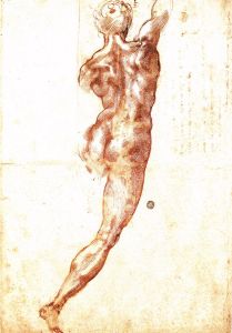 Этюд обнаженной мужской фигуры со спины для картона «Битва при Кашине». 1504-1505. Перо, 40,8 * 28 * 4 см. Музей Буонарроти, Флоренция