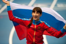 Екатерина Конева после победы на Чемпионате мира в помещении в Сопоте 2014 год.