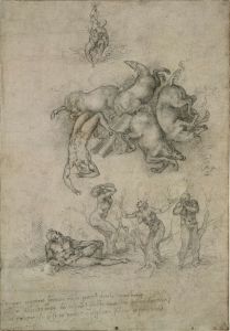 Падение Фаэтона (первый вариант рисунка, сделанный для Томмазо Кавальери и посланный ему на одобрение).1533. Итальянский карандаш, 31,3 * 21,7 см.
