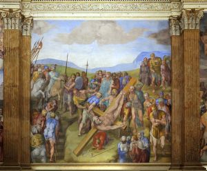 Распятие Святого Петра. 1545—1550, фреска. Капелла Паолина, Ватикан