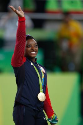 Simone Biles at the 2016 Olympics all-around gold medal podium (28262782114).jpg