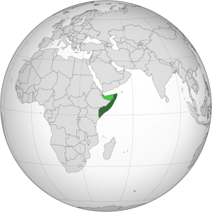 Сомали на карте мира. Светло-зелёным обозначена спорная территория Сомалиленда Является спорной территорией между Сомали и непризнанным государством Сомалиленд. Бо́льшая часть территории Сомалиленда контролируется непризнанной Республикой Сомалиленд, меньшая — Сомали.