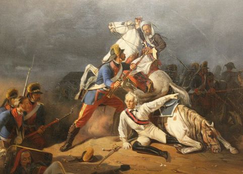 Спасение генерал-аншефа А. В. Суворова гренадером Степаном Новиковым в сражении при Кинбурне 1 октября 1787 года. Автор неизвестен, 1850-е годы