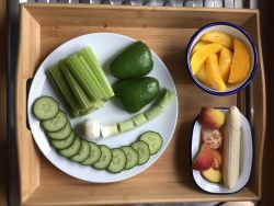 Vegetables and Fruits served sliced on various plates.jpg