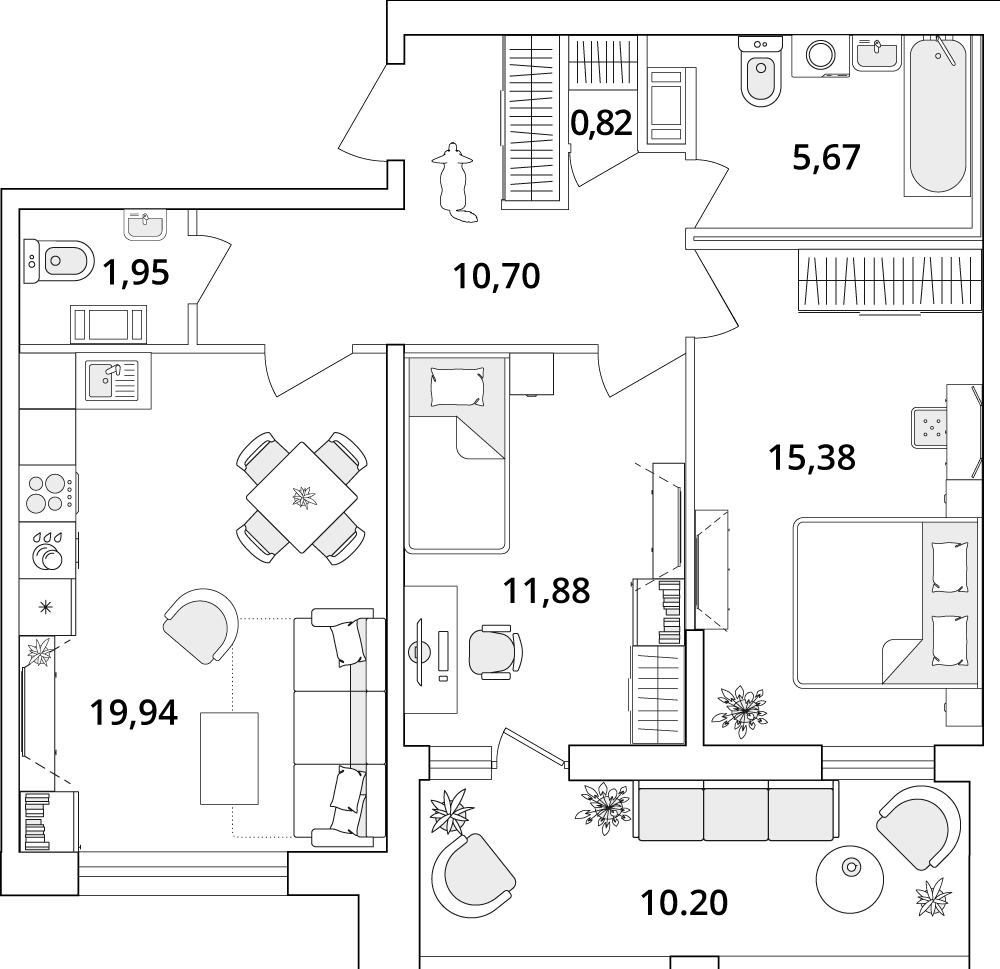 Планировка 2-комн. 1