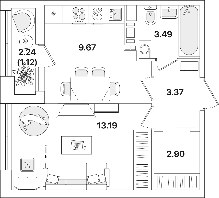 1-комнатнаяквартиравЖК«АКАДЕМИК»№225