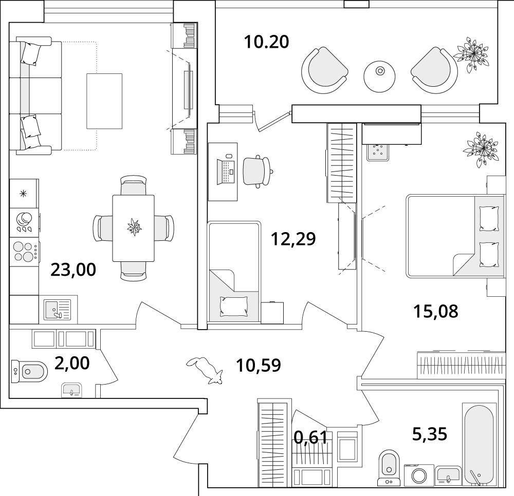 Планировка 2-комн. 1