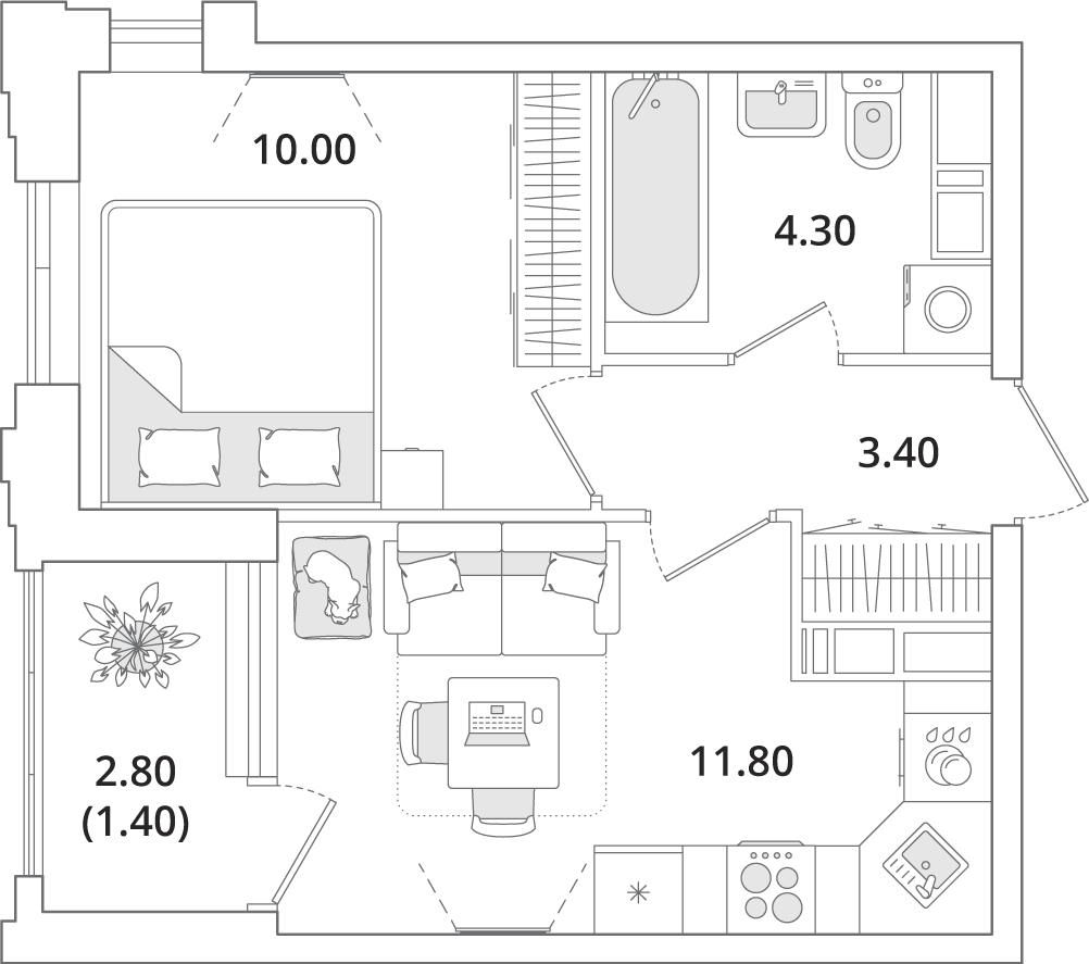 1-комнатная, 31.1 м2, ЖК «Тайм Сквер» 1-комнатная, 31.1 м2, ЖК «Тайм Сквер»