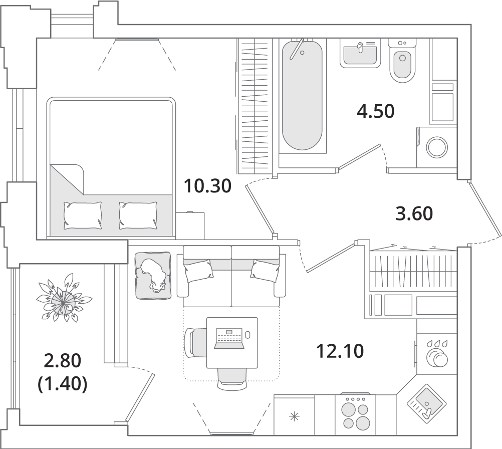 1-комнатная, 32.1 м2, ЖК «Тайм Сквер» 1-комнатная, 32.1 м2, ЖК «Тайм Сквер»