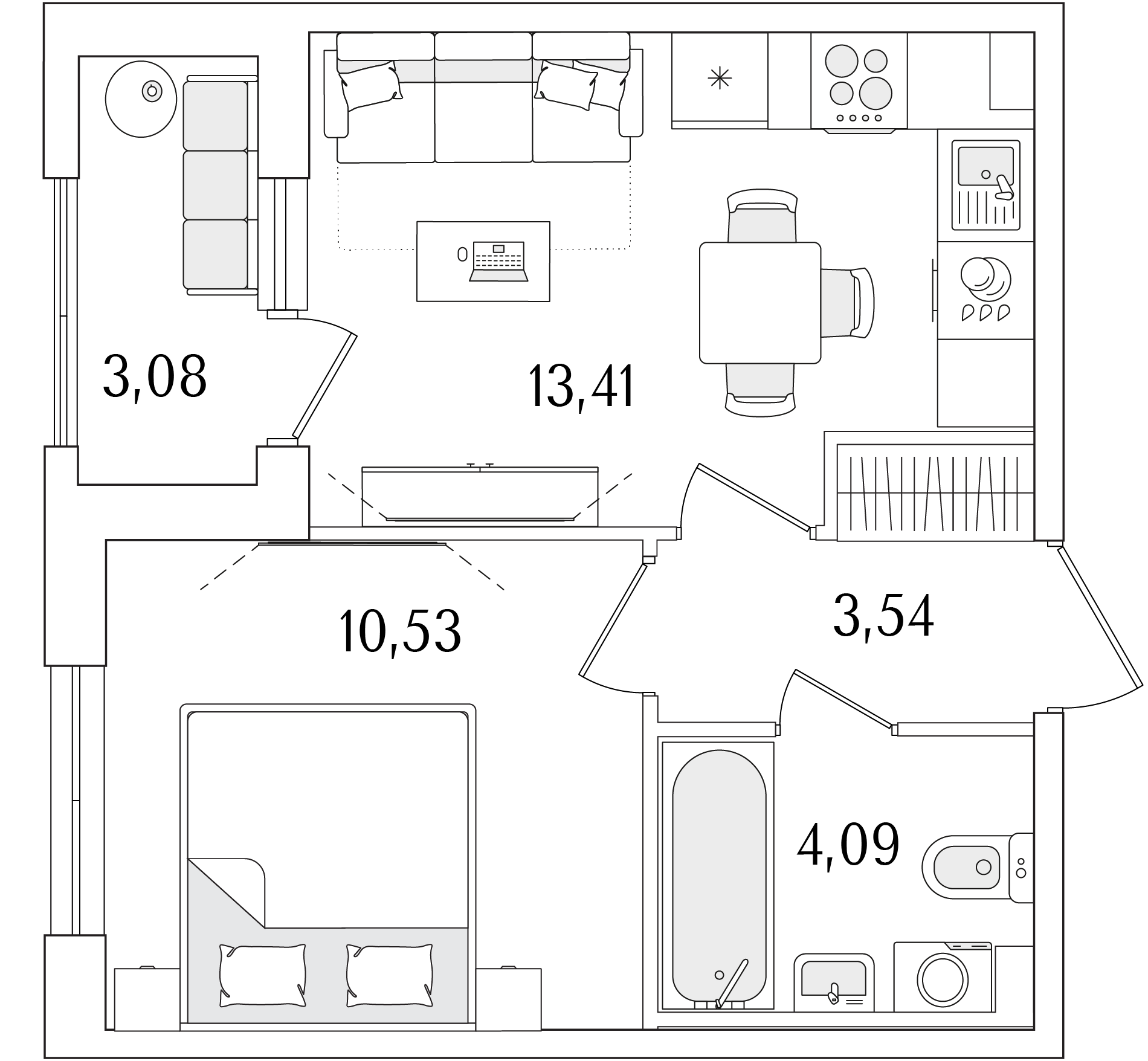 1-комнатнаяквартиравЖК«ГРАНАТ»№698