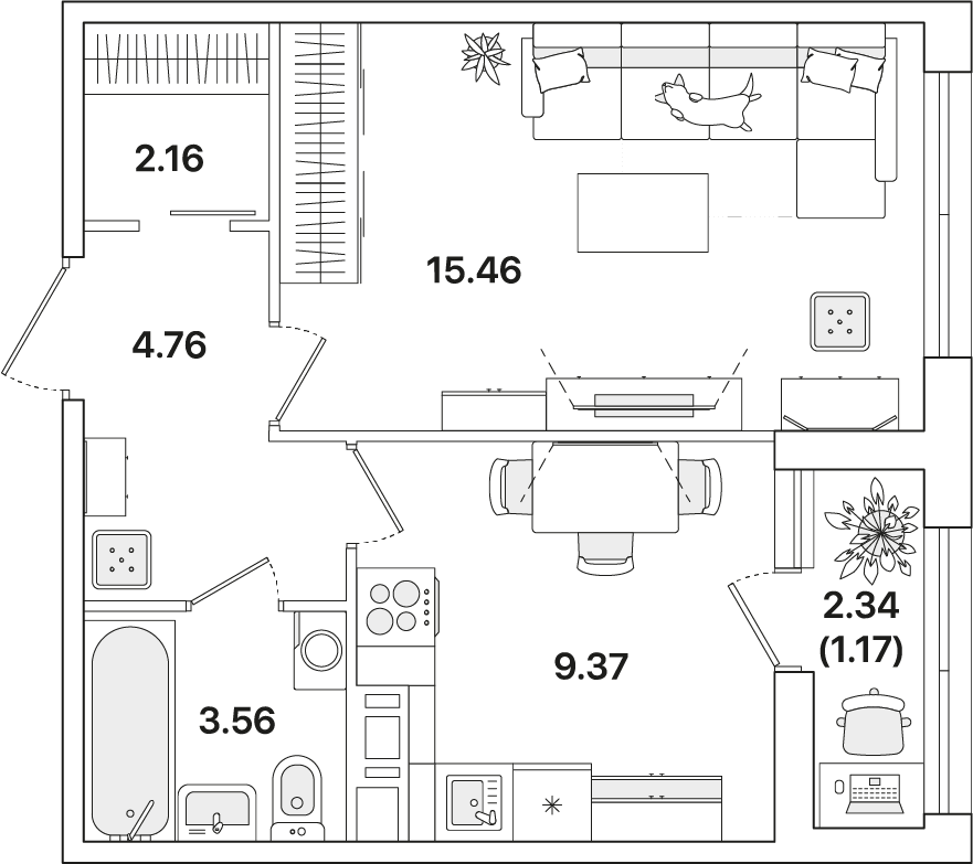 1-комнатнаяквартиравЖК«АКАДЕМИК»№313