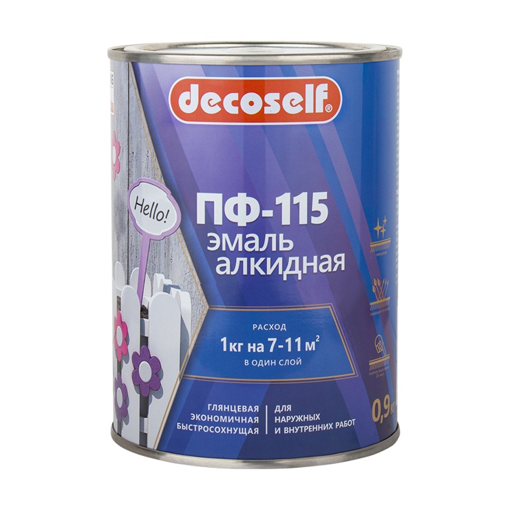 Эмаль пуфас пф-115 серая decoself 0,9кг тов-200191