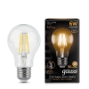 Лампа светодиодная филаментная Black Filament 6Вт A60 грушевидная 2700К тепл. бел. E27 600лм GAUSS 102802106