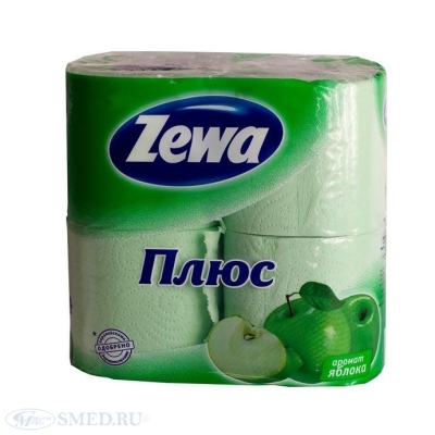 Бумага туалетная ЗЕВА Плюс 2-х слойная зелёная с ароматом яблока (4 рулона)