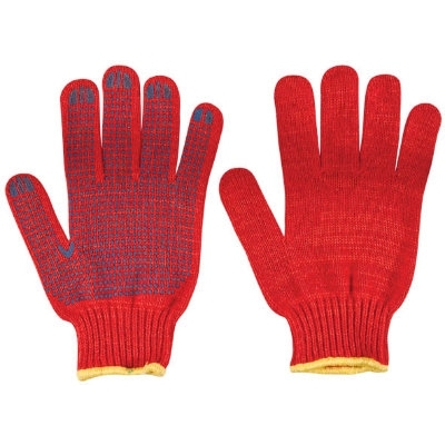 Перчатки вязаные утепленные красные х/б с ПВХ