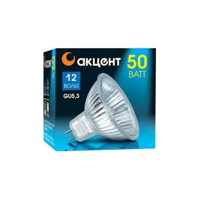 Лампа галогеновая Акцент MR16 12В  50W 36° GU5.3 с отражающим и защитным стеклом