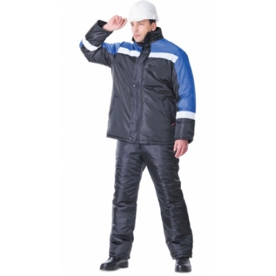 Куртка утепленная Гастарбайтер черная с васильковым с СОП, размер 52-54 рост 170-176