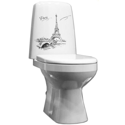Унитаз-компакт Оскол ЛЕЯ декор Париж, белый, косой выпуск, нижняя подводка, двухрежимный слив, дюропластовое сиденье