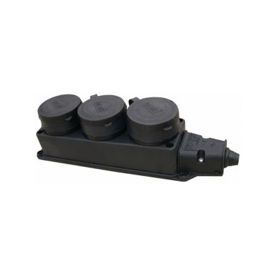 Колодка BEMIS BK1-1402-2613 3 гнезда с з/к и крышкой каучуковая 220В 16А, IP54, чёрная