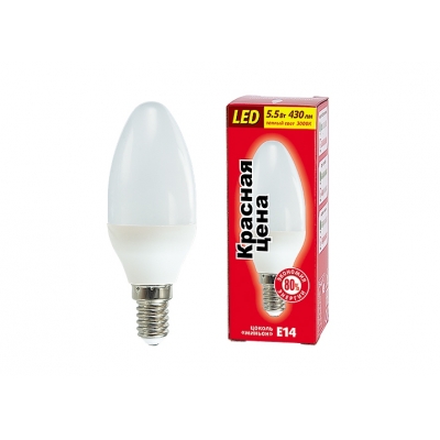 Лампа светодиодная B35 5.5 Вт E14 свеча 3000 K теплый белый свет RED