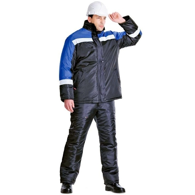 Куртка утепленная Гастарбайтер черная с васильковым с СОП, размер 52-54 рост 182-188