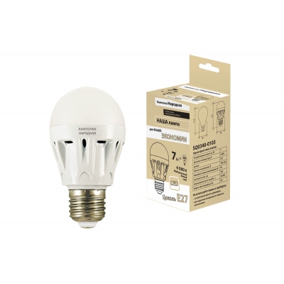 Лампа светодиодная LED Народная A60 7 Вт E27 груша 4000 K холодный свет TDM ЕLECTRIC