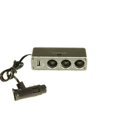 Разветвитель прикуривателя на три гнезда USB с проводом 60см с индикатором белый Auto Newland