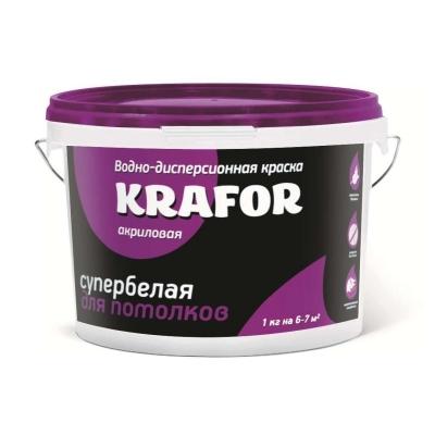 Краска для потолка Krafor супербелая (3 кг)