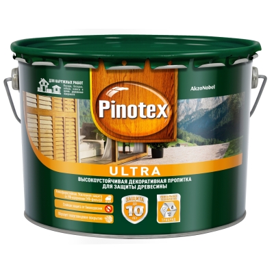 Влагостойкая лазурь Pinotex Ultra тиковое дерево (10 л)