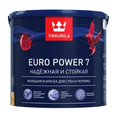 Краска моющаяся интерьерная Tikkurila Euro Power 7 белая база C (2.7 л)