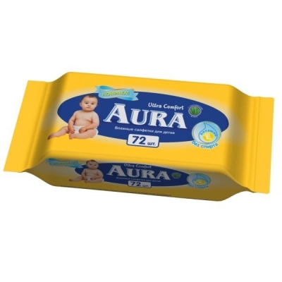 Салфетки влажные AURA ULTRA COMFORT для детей (упаковка 72 шт)   7108