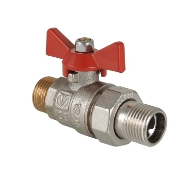 Кран шаровой 1/2" н/н резьба бабочка (красная) с полусгоном прямой Base Valtec