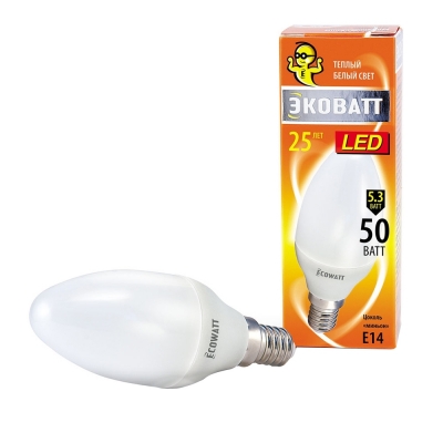 Лампа светодиодная B35 5.5 Вт E14 свеча 2700 K теплый белый свет ECOWATT