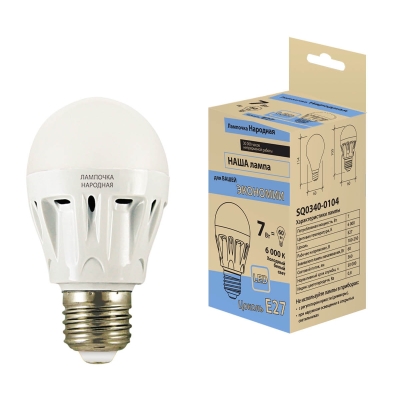 Лампа Народная светодиодная НЛ-LED-A60 7 Вт-6000 К-Е27 60х105