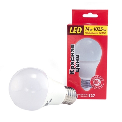 Лампа светодиодная LED A60 14 Вт E27 груша 3000 K теплый белый свет RED