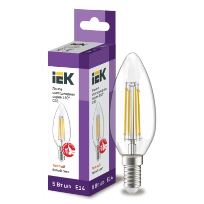 Лампа светодиодная LED 360° C35 5 Вт E14 свеча 3000 K теплый белый свет IEK