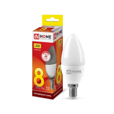 Лампа светодиодная VC C37 8 Вт E14 свеча 3000 K теплый свет IN HOME
