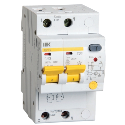 Выключатель автоматический дифференциального тока 2п 3.5модуля C 16A 30mA тип A 4.5kA АД-12М ИЭК MAD12-2-016-C-030