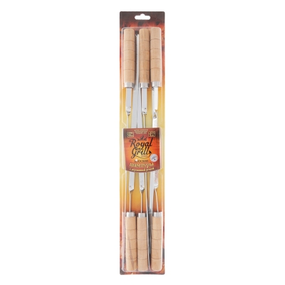 Набор плоских шампуров с деревянной ручкой, 6 шт., длина 45 см, ROYALGRILL™ 80-058
