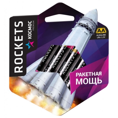 Элемент питания LR6 АА premium ROCKETS 1.5 В 4BL (4 шт) Космос