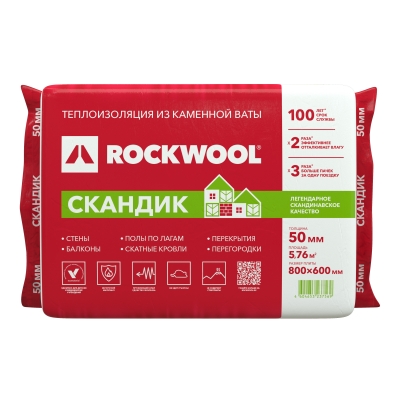 Утеплитель Rockwool Лайт Баттс Скандик 50х600х800 мм (5.76 м²)