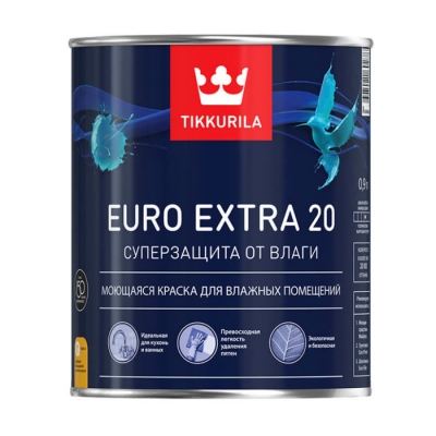 Краска для влажных помещений Tikkurila Euro Extra 20 белая база А 0.9 л