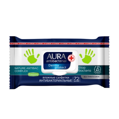 Салфетки влажные антибактерактер. "Aura" (ромашка) упак. 72 шт.