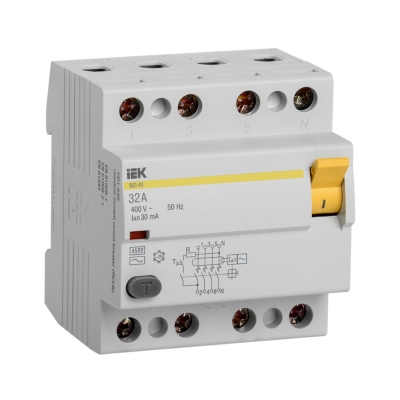 Выключатель дифференциального тока УЗО 4П 32А 30 мА тип AC ВД1-63 IEK