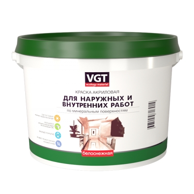 Краска моющаяся для наружных и внутренних работ VGT ВД-АК-1180 белоснежная 7 кг