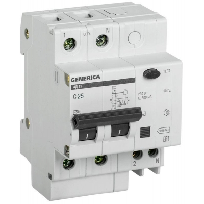 Выключатель автоматический дифференциального тока 2п 25А 300мА АД12 GENERICA IEK MAD15-2-025-C-300