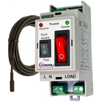 Термостат 7А для управления системой электрообогрева на кровлях/площадках/трубах с фиксирован. настройками в компл. с датчиком темпер. EXTHERM Th-Mini