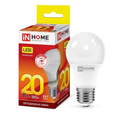 Лампа светодиодная LED-A60-VC A60 20 Вт E27 груша 3000 K теплый свет IN HOME