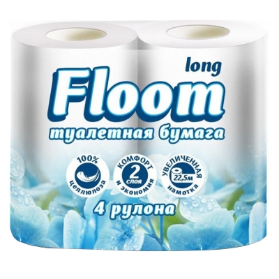 Бумага туалетная Floom long 2х-слойная (4 шт)